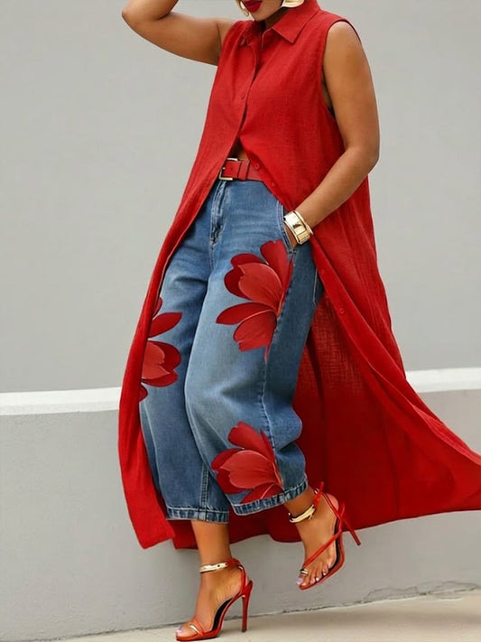 Loose-fit, Casual, Sleeveless Linen And Cotton Shirt Dress