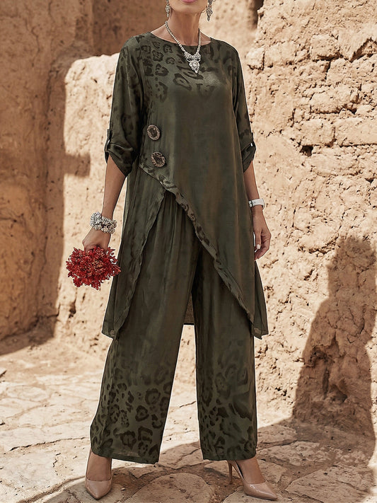 Elegant Gradient Leopard Print Two-piece Set